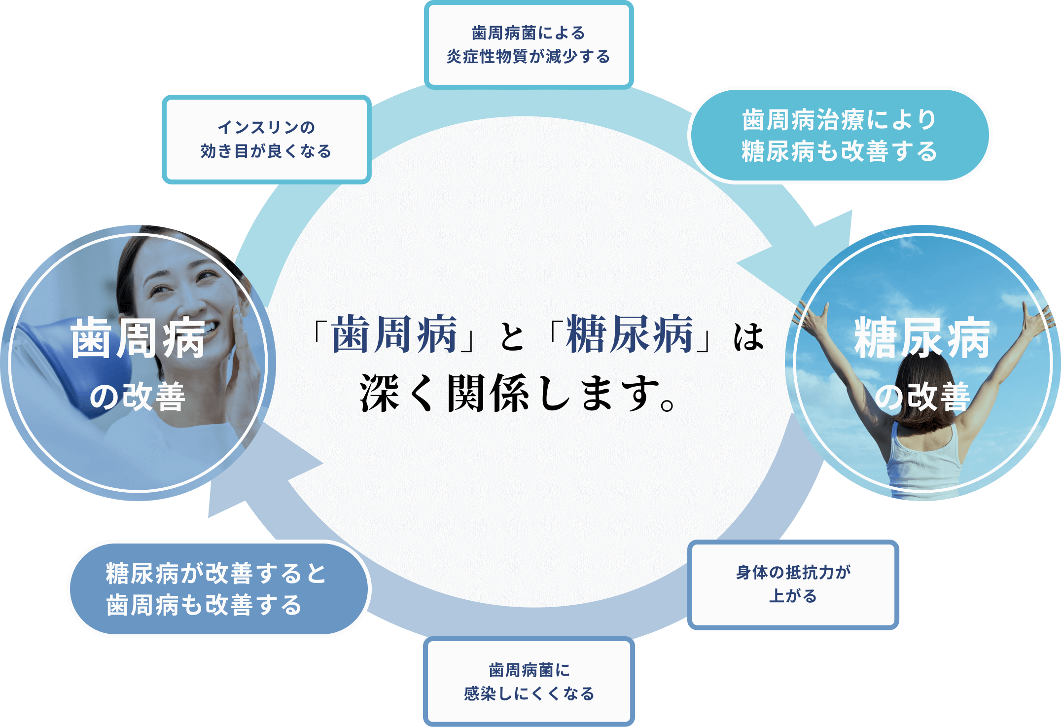 「歯周病」と「糖尿病」は深く関係します。